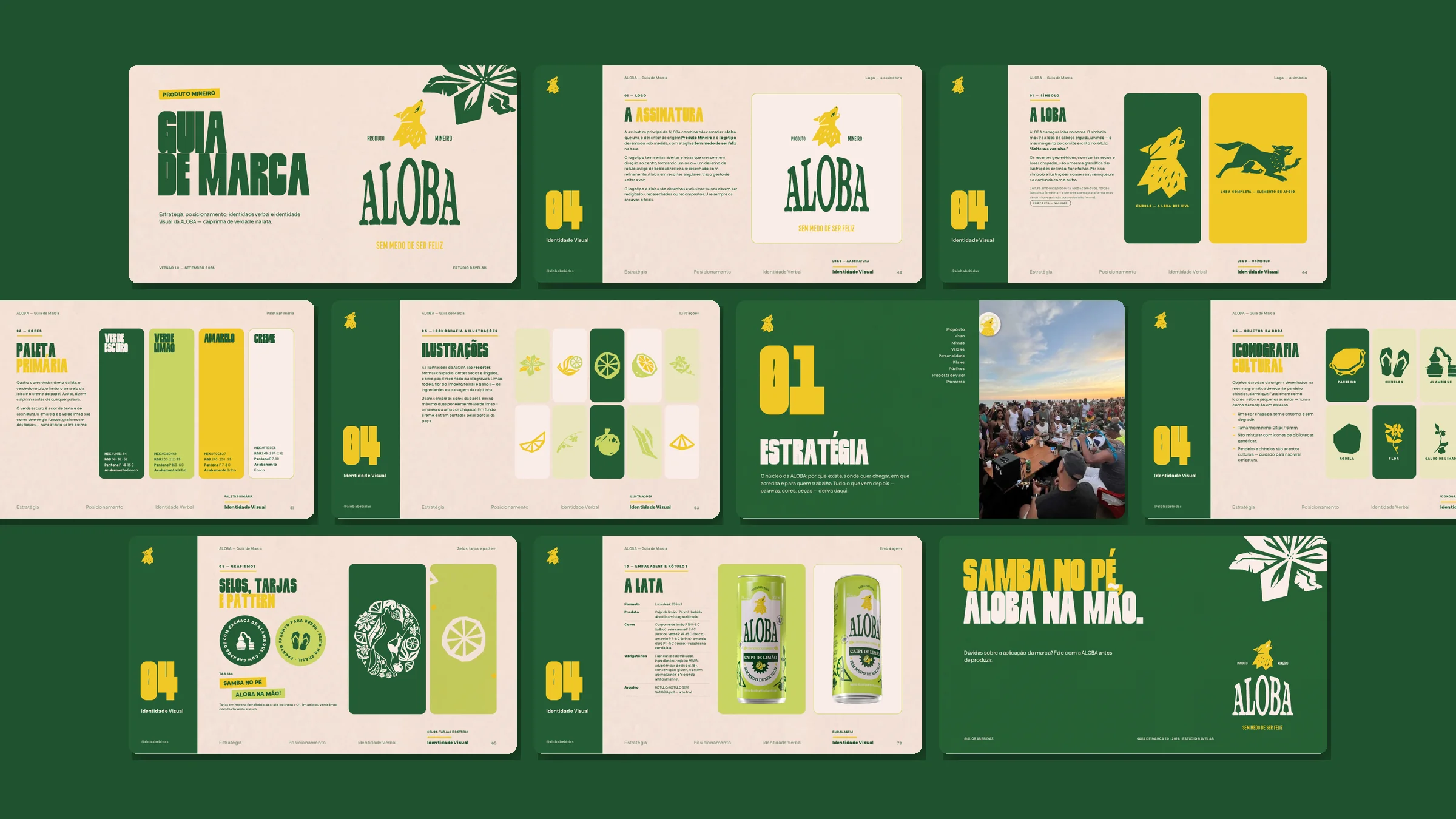 Páginas do guia de marca da ALOBA