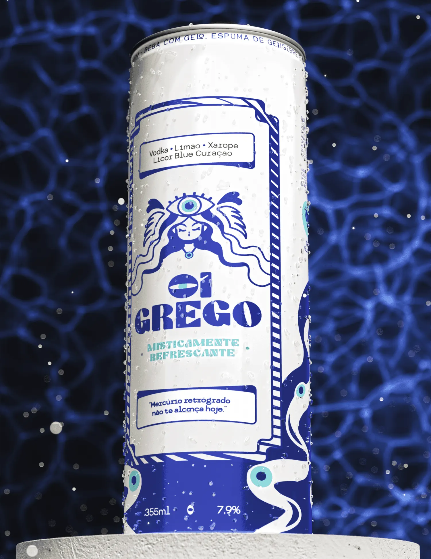 Lata da OIGREGO num fundo azul